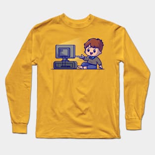 Cute Boy Watching Tv Cartoon Long Sleeve T-Shirt